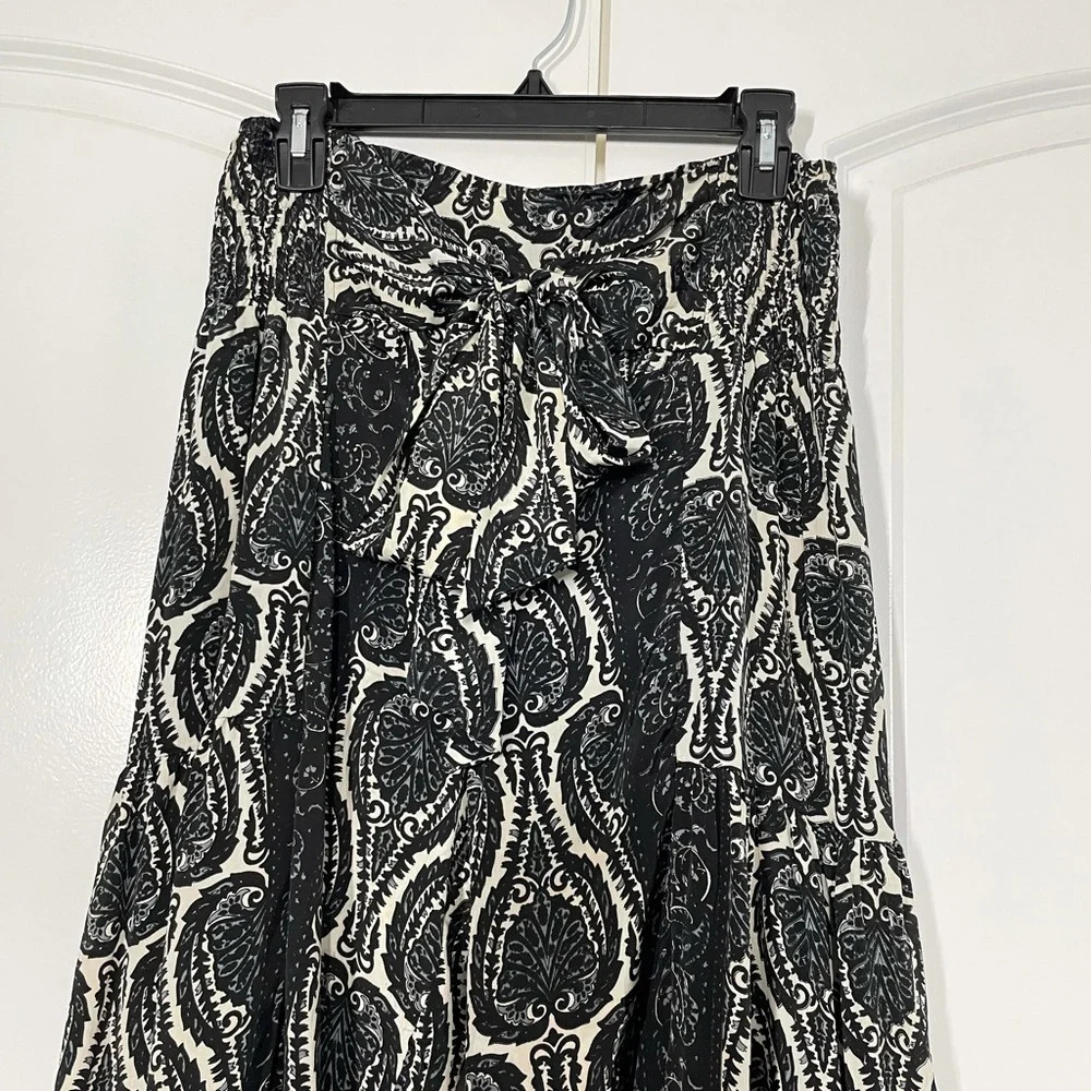 Elan Black Paisley Wide Leg Self Tie Pants size S - Picture 9 of 13